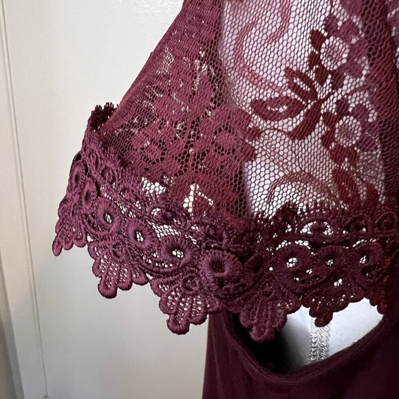 INC International Concepts Maroon Lace Trim Top, Size Large - Picture 4 of 15